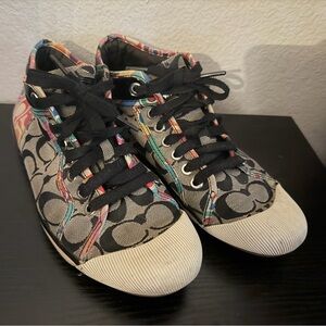 Coach Zoe Multicolor Signature Logo Lace Up Sneakers Y2K A1000 - Black Red Blue